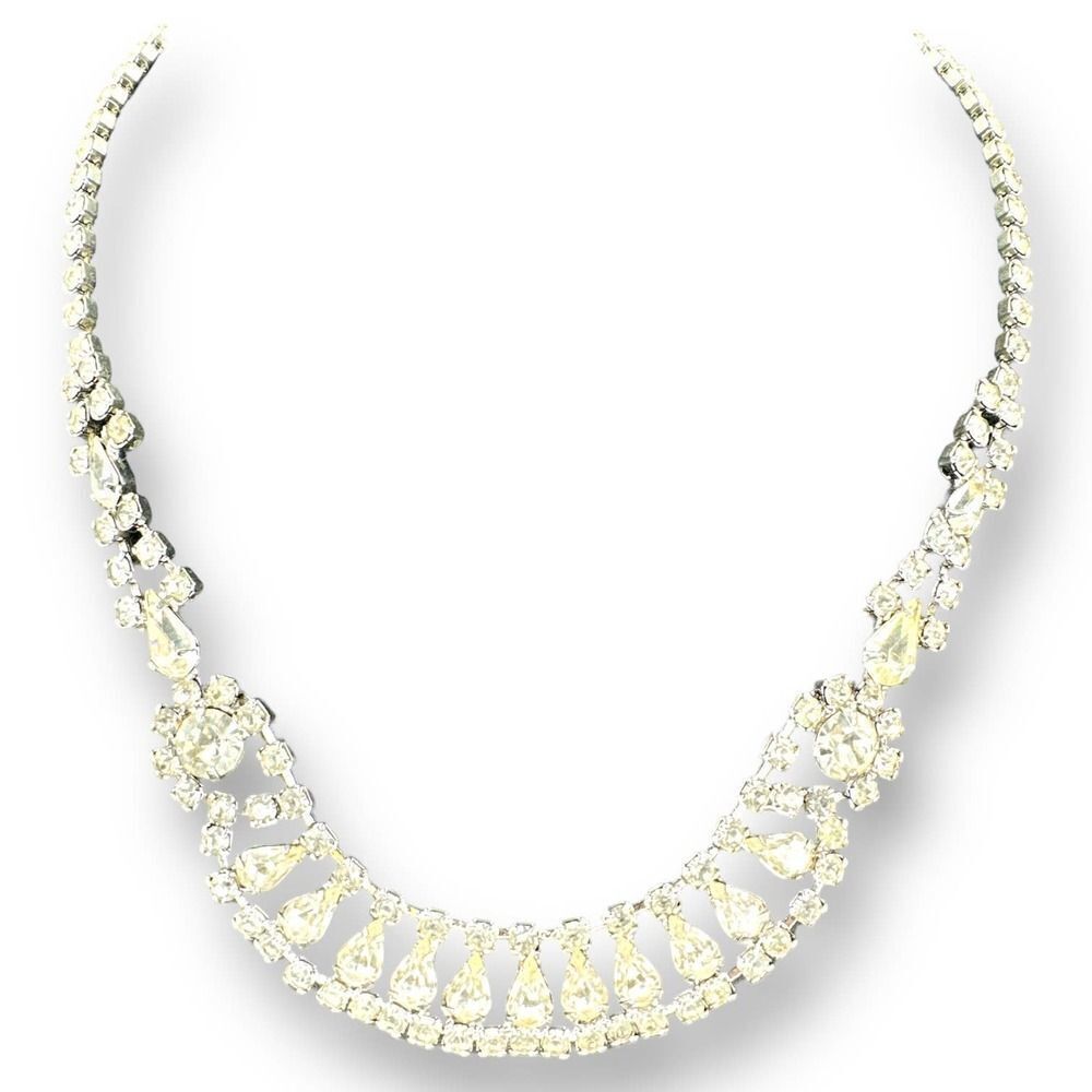 Kramer Rhinestone Statement Necklace Clear Rhinestone Silver Tone